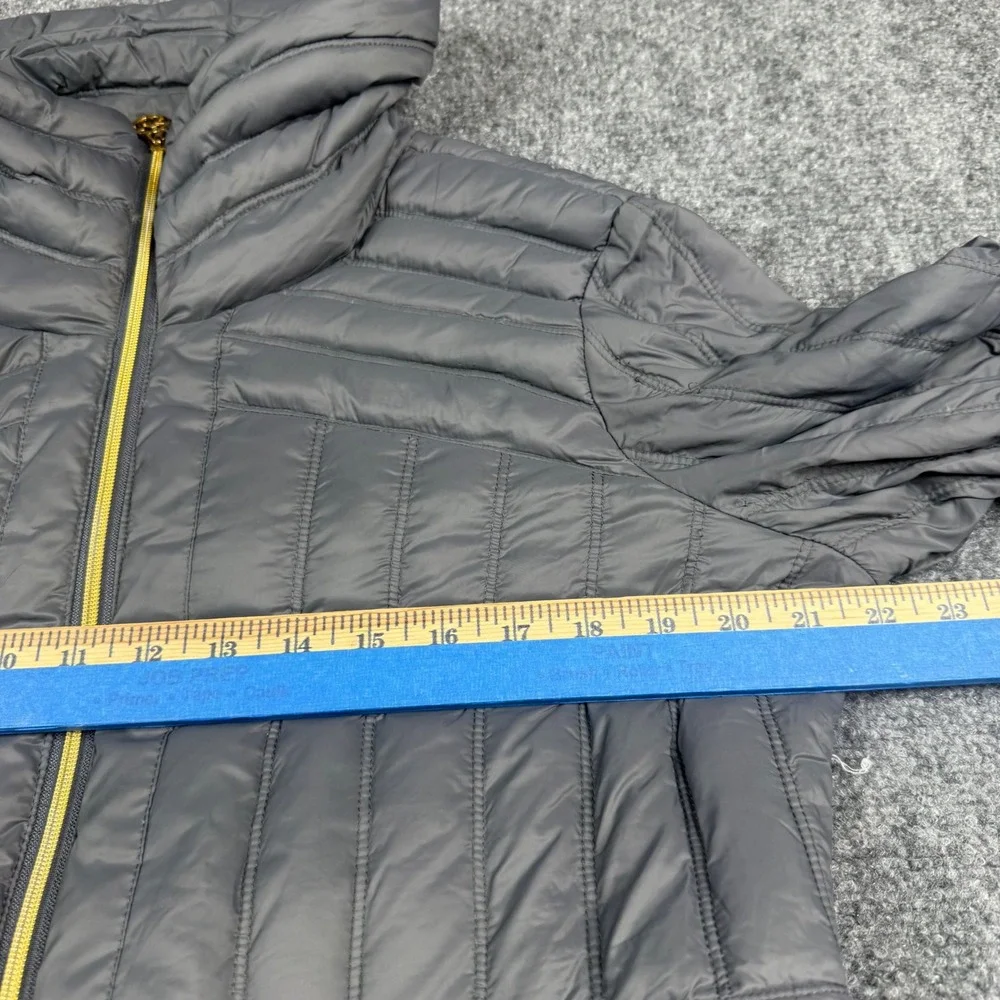Michael Kors Down Puffer Jacket Women Large Gray Packable Gold Zip Funnel Neck